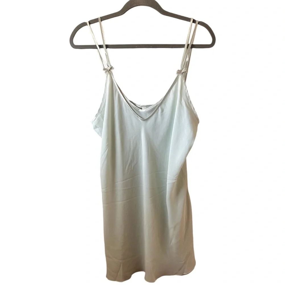 Vintage 80s Dentelle Slip Dress Gown Sleep Nightgown Mint GREEN Chiffon Size L